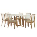 Ver imagem 2 de Sala Jantar Mesa Elma Premium Madeira Maciça C/ Tampo Madeirado C/ Vidro 180x90cm e 6 Cadeiras Lara