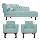 Ver imagem 1 de Kit Diva Recamier Juliana 140cm Lado Direito e 02 Poltronas Classic Suede Azul Tiffany - Amarena Móv