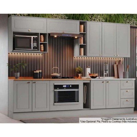 Cozinha Modulada Americana Completa 12 Peças 5aéreos+4balcões+3complementos Cz314 Cinza2 Aéreos