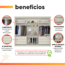 Ver imagem 5 de Guarda Roupas Casal 2 Portas de Correr com Espelho Ripado 100% Mdf 4 Gavetas Malta