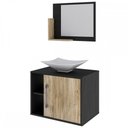 Ver imagem 2 de Armário de Banheiro com Cuba e Espelho 1 Porta 2 Prateleiras Preto ônix/Carvalho 13689 - Compace