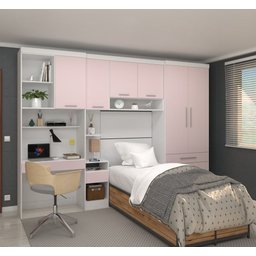 Guarda Roupa Dormitório Modulado Alpes Solteiro Bancada de Estudo - Roupeiro Luciane M05:rosa - 1