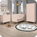 Ver imagem 1 de Quarto de Bebê Berço + Cômoda + Guarda Roupa Retrô Rosa Theo Madeira Natural