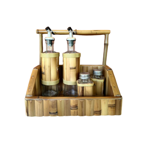 Kit Porta Tempero de Bambu - 5 Peças