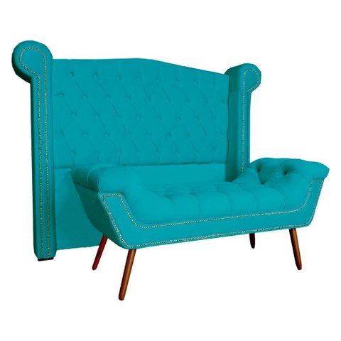 Conjunto Sienna Cabeceira e Recamier Queen 160 cm Suede Azul Turquesa