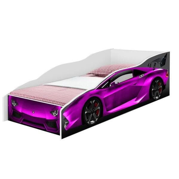 Cama carro Solteiro adesivada corrida roxo | MadeiraMadeira