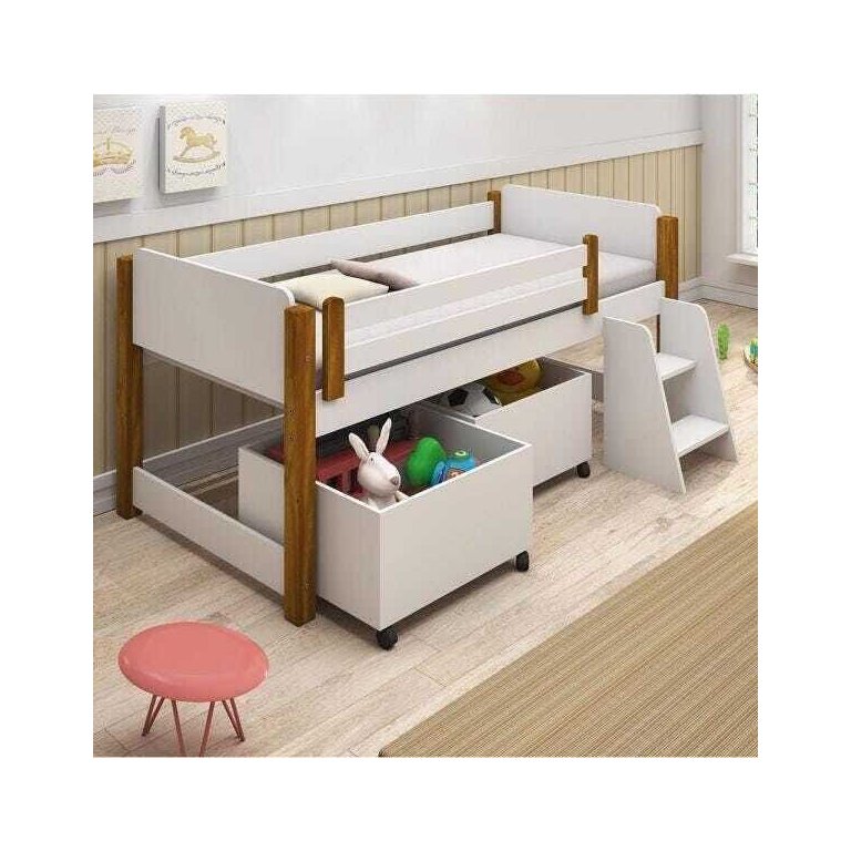 Cama Infantil Escadinha Naty Branco/Amendoa