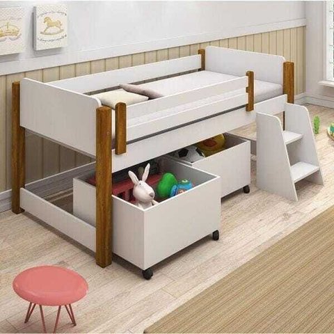 Cama Infantil Escadinha Naty Branco/Amendoa