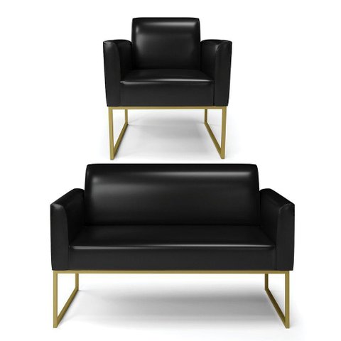 Sofá Namoradeira com Poltrona Base Industrial Dourado Marisa Corano D03 - D\'rossi Cor Preto