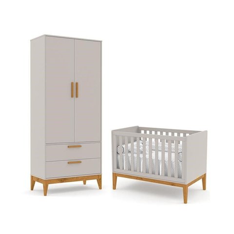 Jogo de Quarto Infantil Nature com Guarda Roupa 2 Portas e Berço Cinza/eco Wood - Matic Móveis