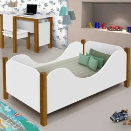 Cama Infantil em Madeira Maciça e MDF Munique Branco/Amêndoa - 1