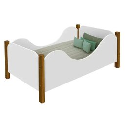 Cama Infantil em Madeira Maciça e MDF Munique Branco/Amêndoa - 2