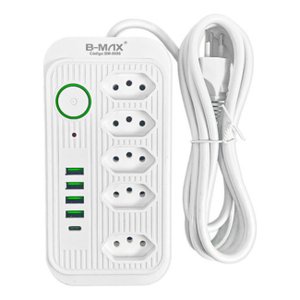 Extensão Tomada Régua de Energia 5 Tomadas 4 Usb 1 Usb Tipo-c Carregar Celular Cabo 2 Metros Bivolt