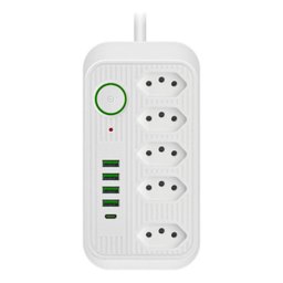 Extensão Tomada Régua de Energia 5 Tomadas 4 Usb 1 Usb Tipo-c Carregar Celular Cabo 2 Metros Bivolt - 3