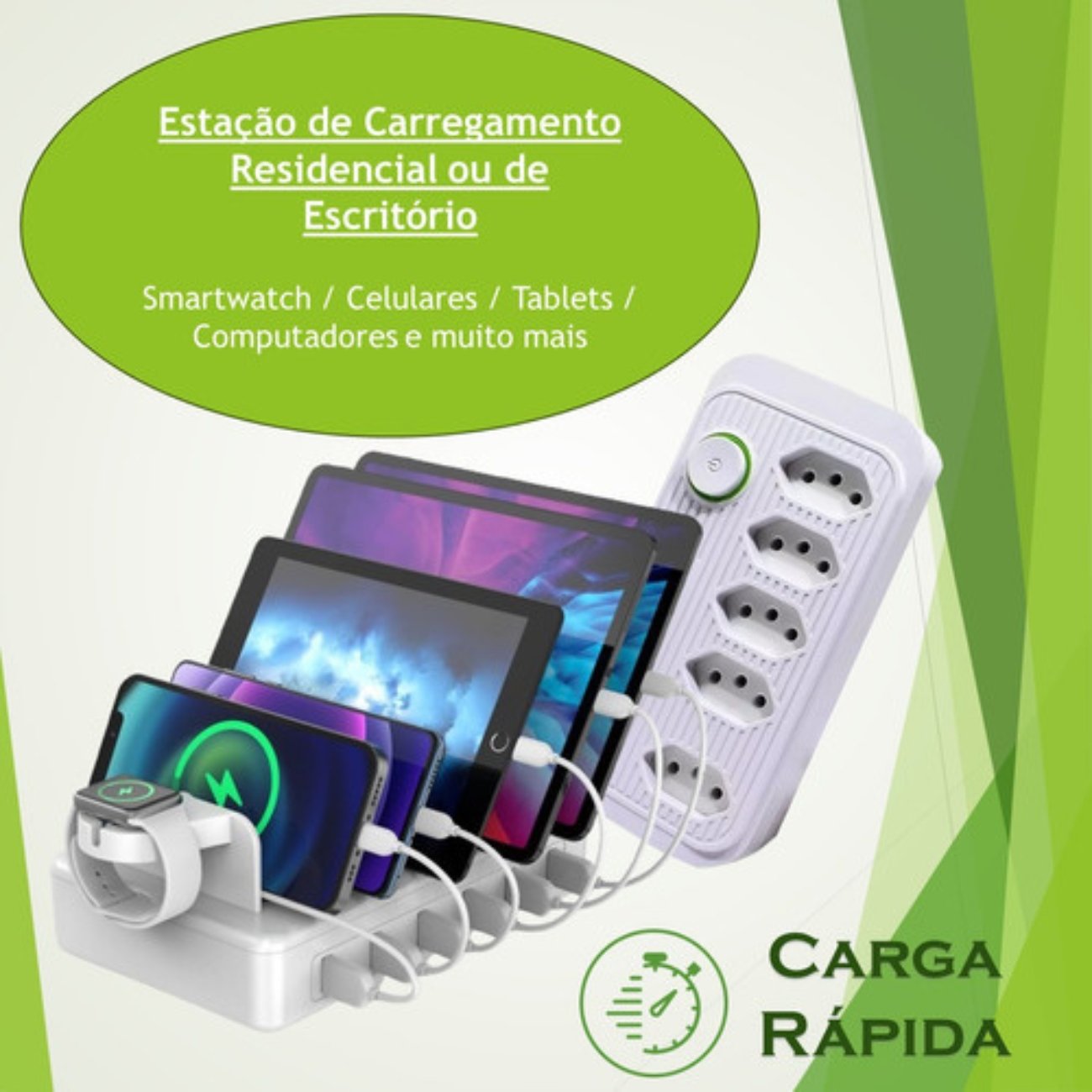 Extensão Tomada Régua de Energia 5 Tomadas 4 USB 1 USB Tipo-C Carregar Celular Cabo 2 metros Bivolt  - 2