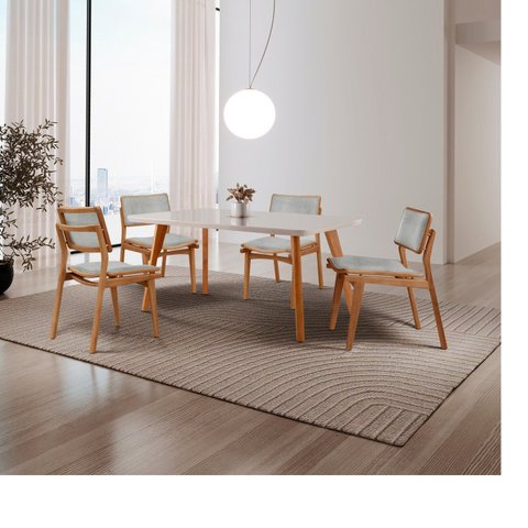 Conjunto de Mesa de Jantar Maia Tampo com Vidro Laqueado 120 cm 4 Cadeiras Eloá