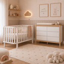 Ver imagem 1 de Conjunto Berço 2 em 1 Vira Mini Cama Branco Fosco e Cômoda Grande Branco com Carvalho Malva