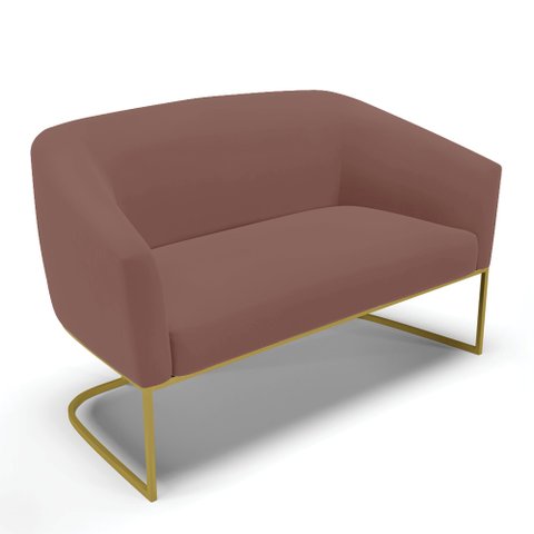 Sofá Namoradeira 2 Lugares Base Industrial Dourado Stella Veludo Rosê D03 - D’Rossi