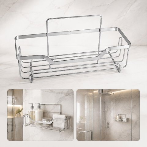 Suporte para Shampoo Cromado Metal Adesivo sem Furo Goldenx
