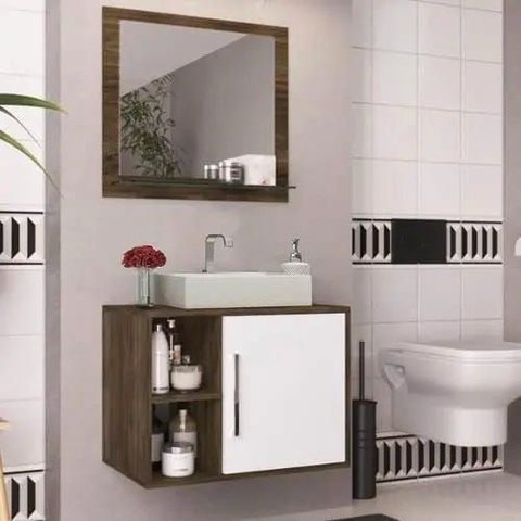 Conjunto Gabinete de Banheiro Completo com Cuba 60cm