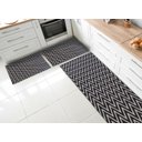 Ver imagem 1 de Kit Tapetes e Passadeira De Cozinha 3 Peças Antiderrapante Chevron Zig Zag Geométrico Preto e Cinza
