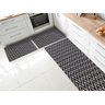Kit Tapetes e Passadeira De Cozinha 3 Peças Antiderrapante Chevron Zig Zag Geométrico Preto e Cinza - 1