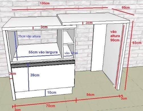 Bancada Bar para Embutir Micro-ondas e Cervejeira Frigobar Adega - 3