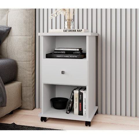 Mesa de Cabeceira Quarto Otto com 1 Gaveta e Rodízios