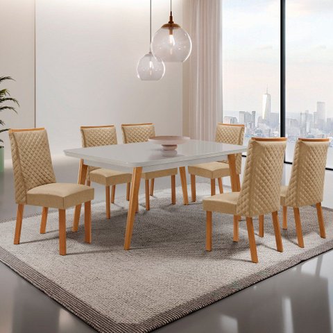 Mesa de Jantar Copper 180cm Tampo MDF Vidro com 6 Cadeiras Yasmin