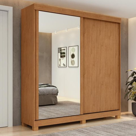 Guarda-roupa 2 Portas de Correr 2 Gavetas Easy Light com Espelho e Pés Amendoa Clean/off White/amen