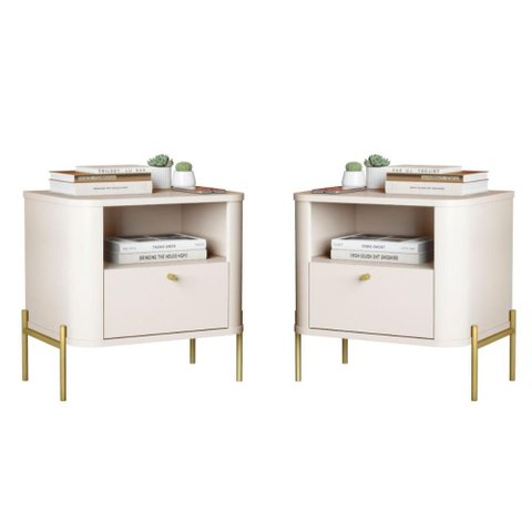 Conjunto Mesa de Cabeceira Malta Off White Dourado