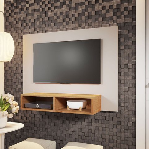 Painel TV Jazz p/TV Ate 43 Polegadas c/ Nicho Apartamento - Mel/Off White