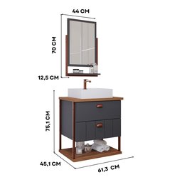 Gabinete de Banheiro com Espelheira e Cuba Uni 2 Gavetas Titanium e Freijó - 2