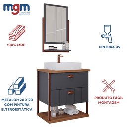 Gabinete de Banheiro com Espelheira e Cuba Uni 2 Gavetas Titanium e Freijó - 4