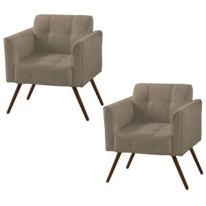 Kit 2 Poltronas Decorativa Bia Couro Natural Bege 66 - Gran Belo