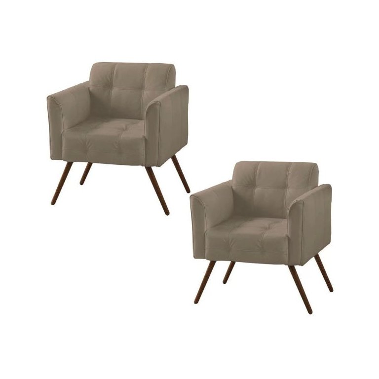 Kit 2 Poltronas Decorativa Bia Couro Natural Bege 66 - Gran Belo