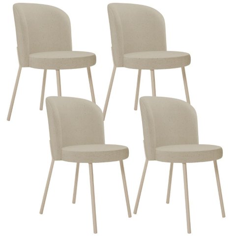 Kit 04 Cadeiras para Sala de Jantar Cozinha Estofada Gavi Arena L02 Linho Bege Escuro - Lyam Decor