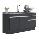 Ver imagem 1 de Balcão Cozinha Gabinete Pia 150cm 3 Ptas Preto/branco