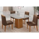 Ver imagem 1 de Sala Jantar Mesa Maldivas Tampo C/ Vidro Curvo 90cm+4 Cadeiras Maldivas Madeira Naturale/off White