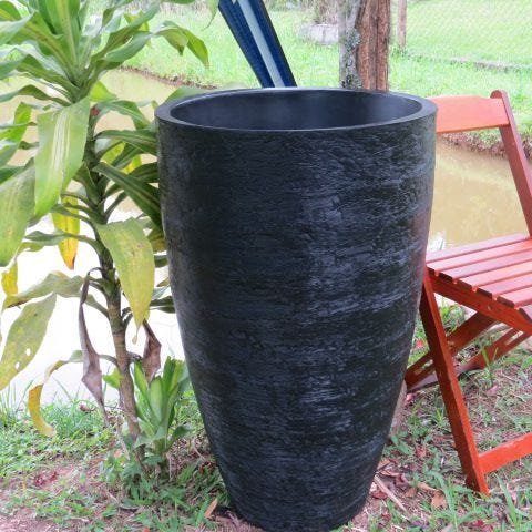Kit 2 Vaso Planta 65x40 + 80x50 Oval Moderno Polietileno - PRETO 002