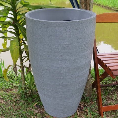 Kit 2 Vaso Planta 65x40 + 80x50 Oval Moderno Polietileno - CINZA CIMENTO 004