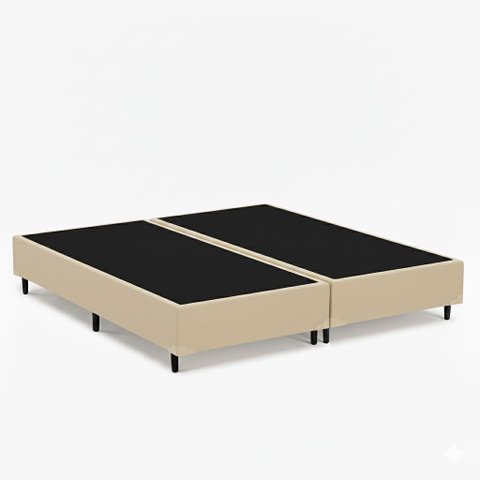 Base Cama Box 69 Casal Bipartida - Corino Bege