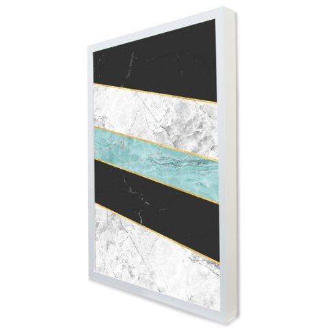 Quadro Decorativo Caixa Geométrico Azul e Preto Tacolado Moldura Caixa 3cm Branca com Vidro 80 X 120