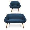 Ver imagem 1 de Kit 01 Namoradeira 02 Lugares e 01 Poltrona Giovana Suede Pés Palito Castanho - D’Rossi - Azul Marin