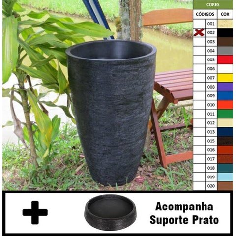 Kit Vaso Planta + Prato 65x40 Oval Moderno Polietileno - PRETO 002