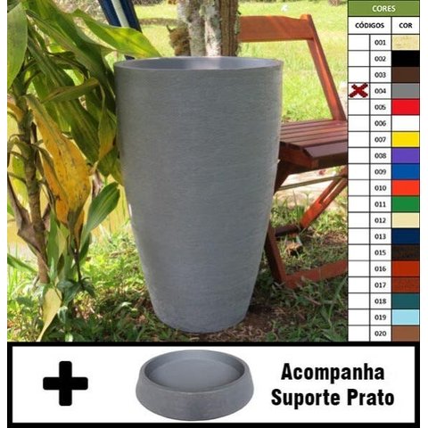 Kit Vaso Planta + Prato 65x40 Oval Moderno Polietileno - CINZA CIMENTO 004