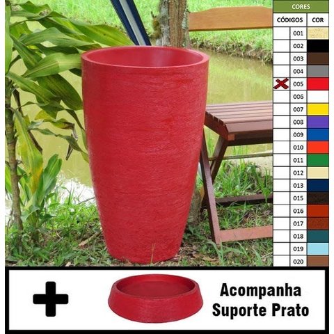 Kit Vaso Planta + Prato 65x40 Oval Moderno Polietileno - VERMELHO PAU BRASIL 005