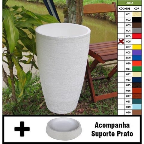 Kit Vaso Planta + Prato 65x40 Oval Moderno Polietileno - BRANCO 006