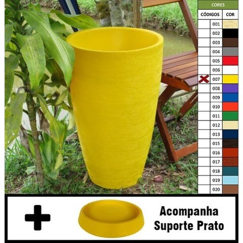 Kit Vaso Planta + Prato 65x40 Oval Moderno Polietileno - AMARELO GIRASSOL 007