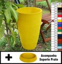 Ver imagem 1 de Kit Vaso Planta + Prato 65x40 Oval Moderno Polietileno - AMARELO GIRASSOL 007